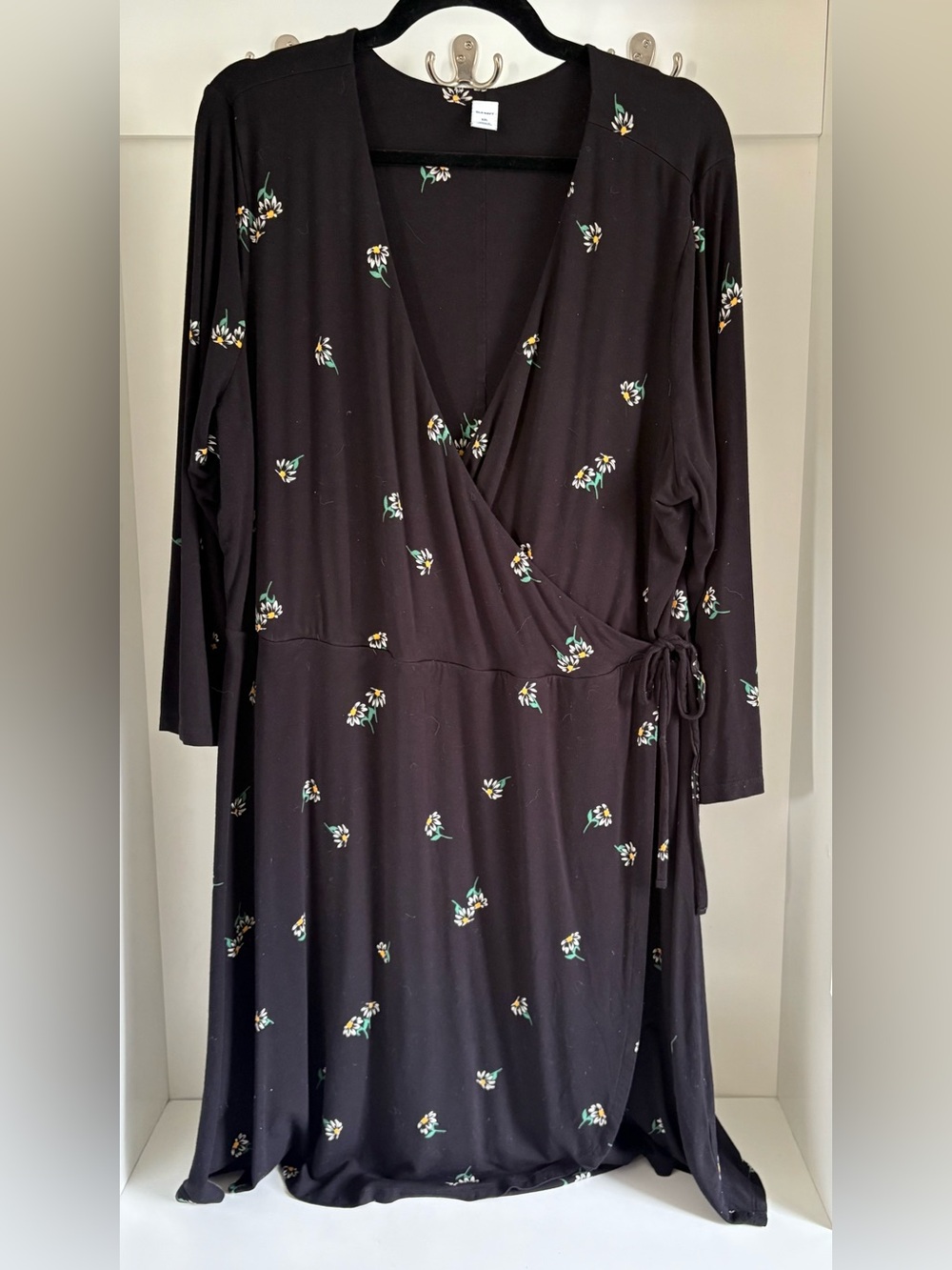 Old Navy Black Floral Wrap Dress with Tie Waist